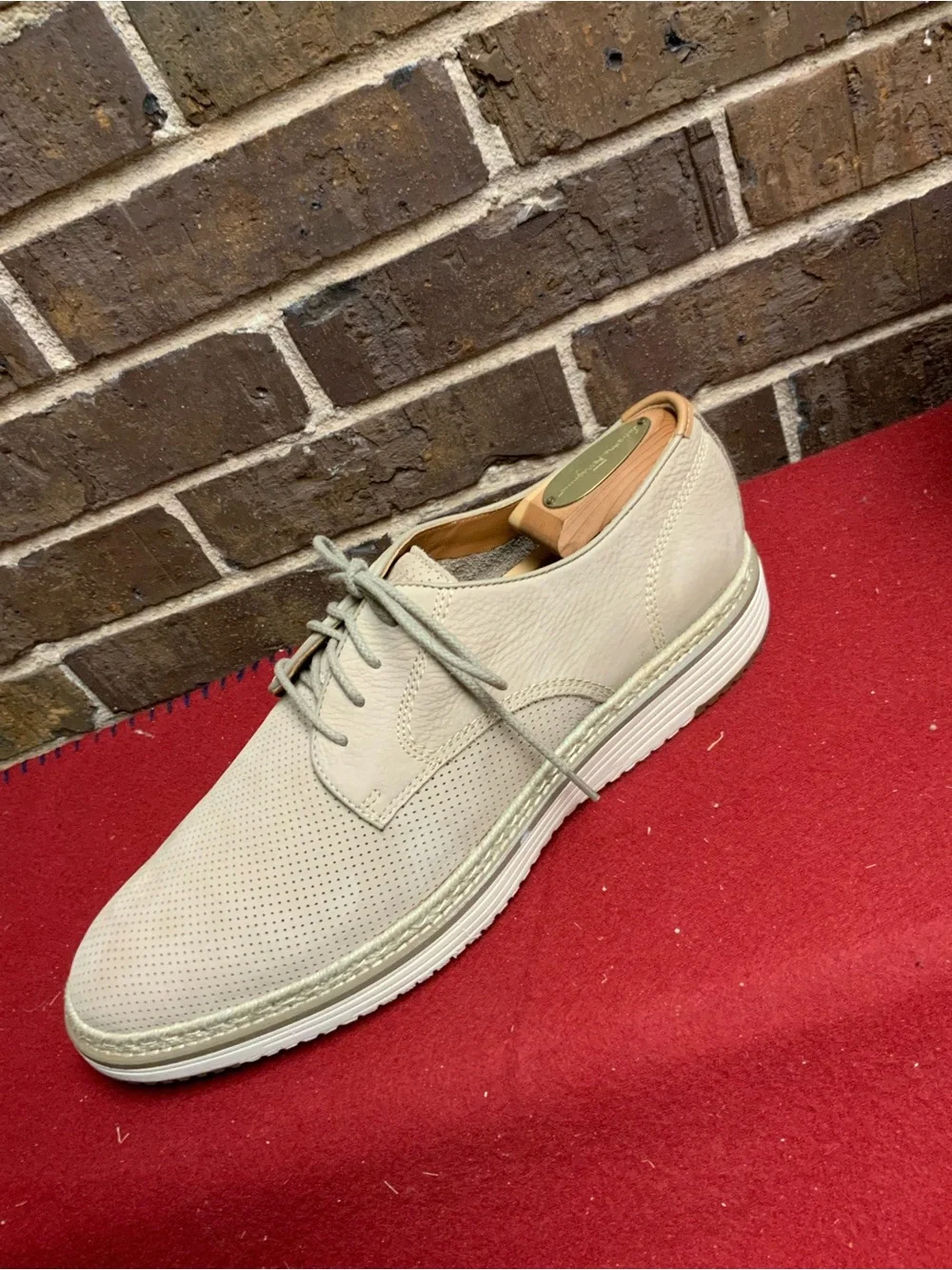 Johnston & Murphy Light Taupe Perforated Leather Derby